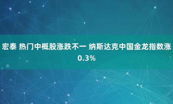 宏泰 热门中概股涨跌不一 纳斯达克中国金龙指数涨0.3%