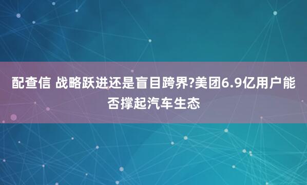 配查信 战略跃进还是盲目跨界?美团6.9亿用户能否撑起汽车生态