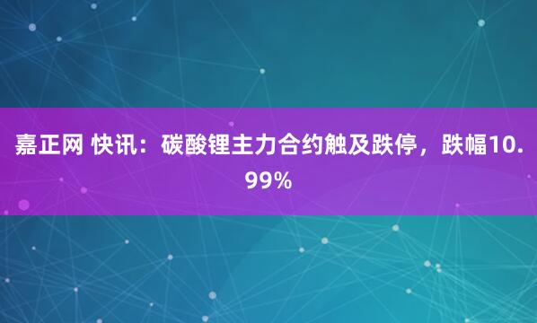 嘉正网 快讯：碳酸锂主力合约触及跌停，跌幅10.99%